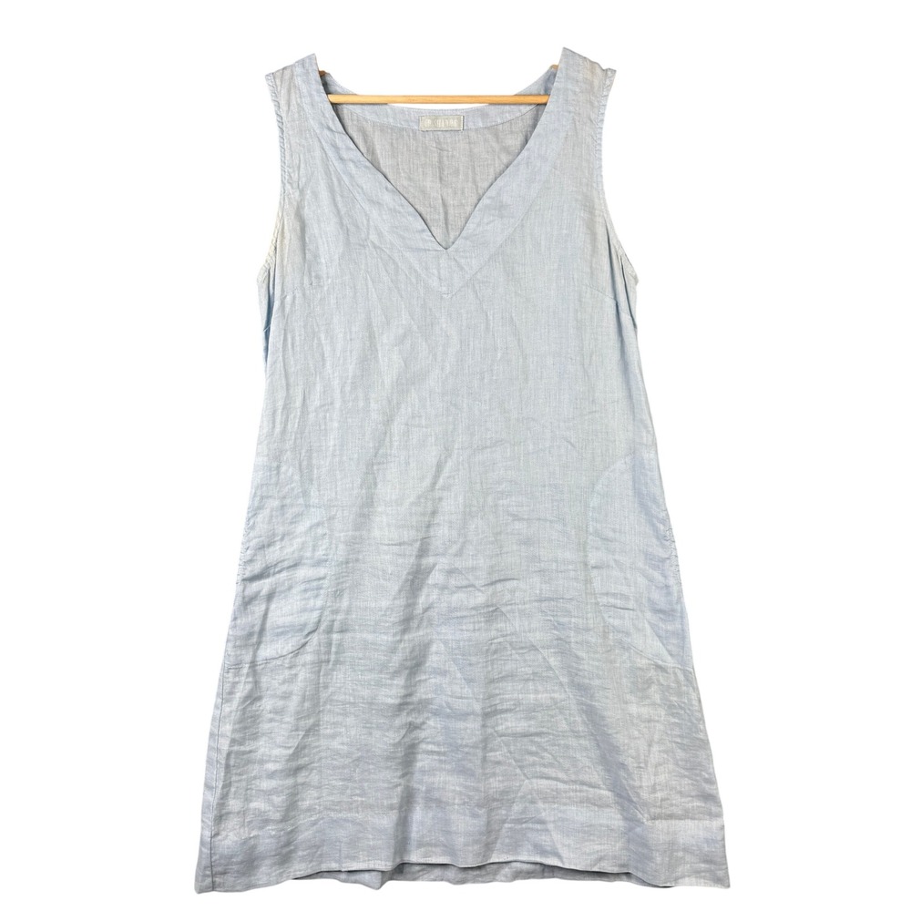 CP Shades Light Blue Linen V-Neck Sleeveless Tunic Dress with Pockets
